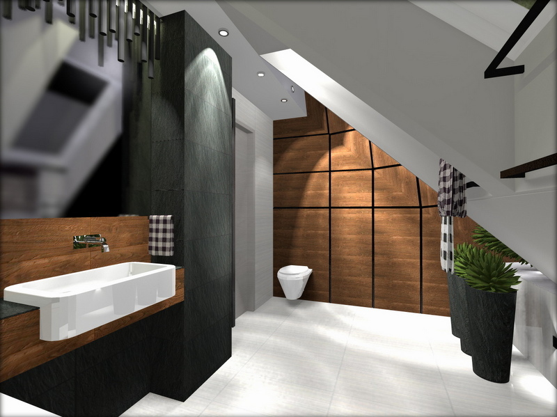 łazienka z drewnem, łazienka czarno brązowa, 2 piętro 2